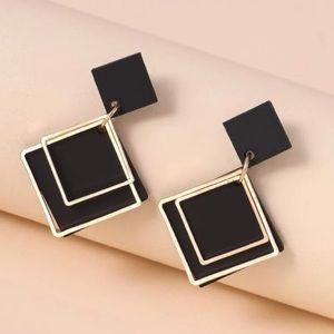 Black and Gold Square Hoop Earrings